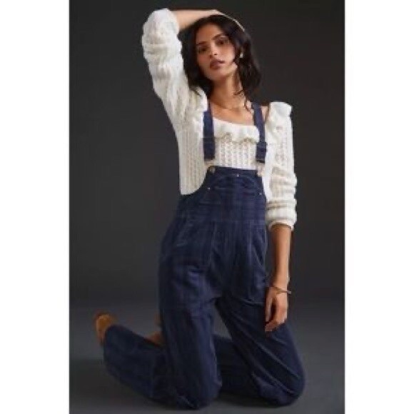 Anthropologie Pilcro Navy Blue Striped Corduroy Overalls size 25 - Picture 4 of 16